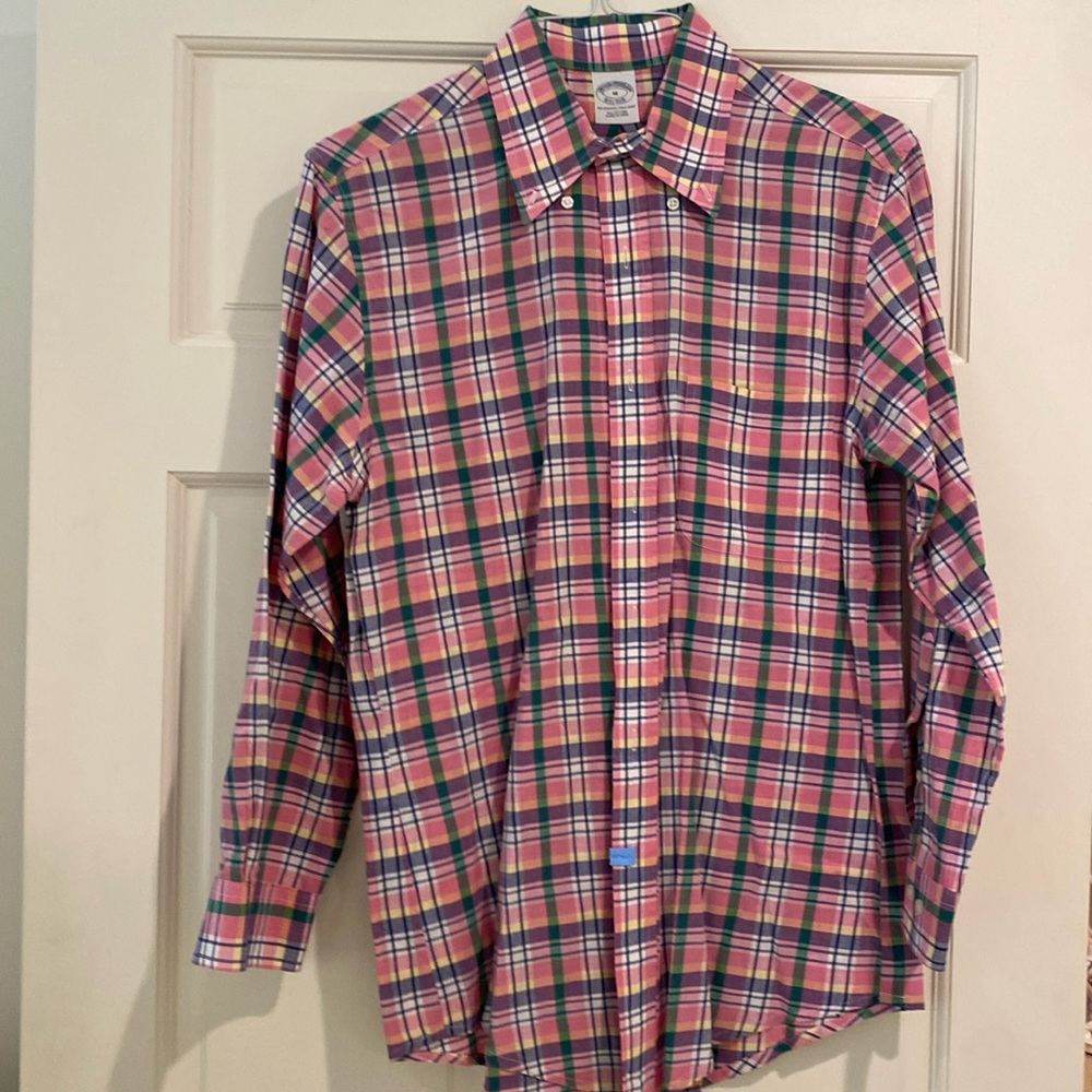 Brooks brothers pink plaid shirt size M